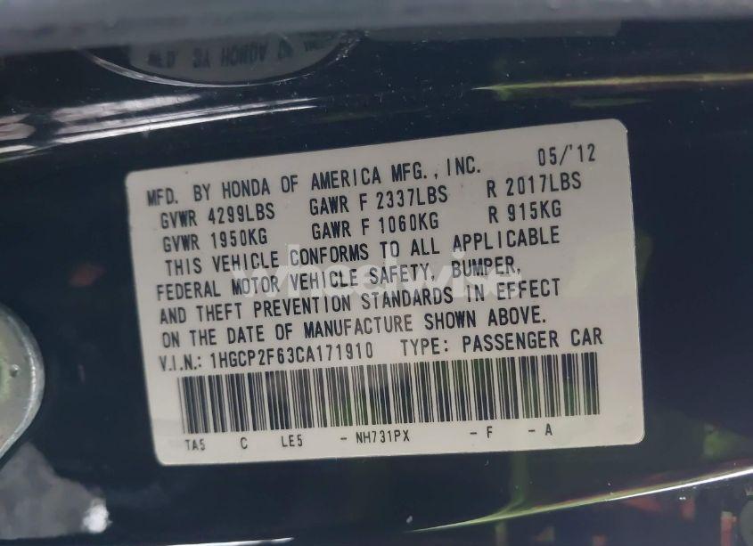 Photo 9 of 2012 Honda Accord 2.4 SE (VIN 1HGCP2F63CA171910)
