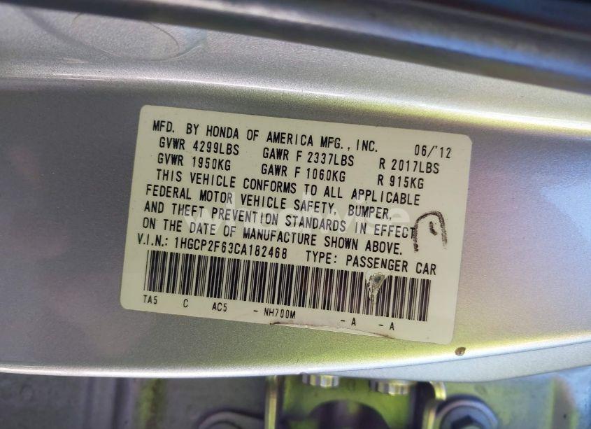 Photo 9 of 2012 Honda Accord 2.4 SE (VIN 1HGCP2F63CA182468)