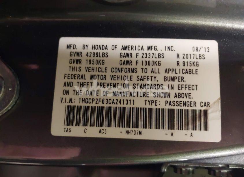 Photo 9 of 2012 Honda Accord 2.4 SE (VIN 1HGCP2F63CA241311)