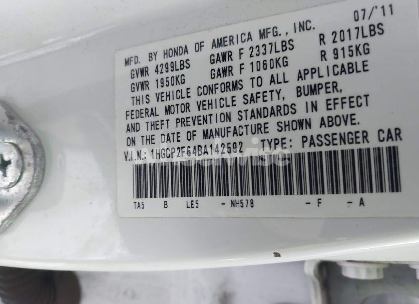 Photo 9 of 2011 Honda Accord 2.4 SE (VIN 1HGCP2F64BA142592)