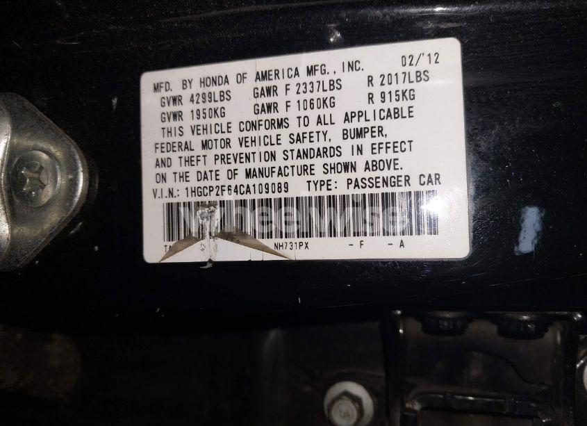 Photo 9 of 2012 Honda Accord 2.4 SE (VIN 1HGCP2F64CA109089)