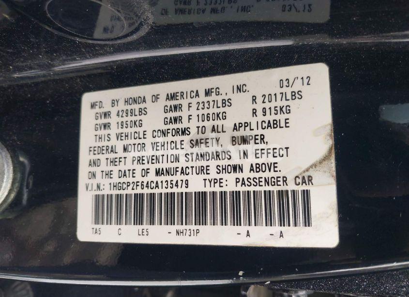 Photo 9 of 2012 Honda Accord 2.4 SE (VIN 1HGCP2F64CA135479)