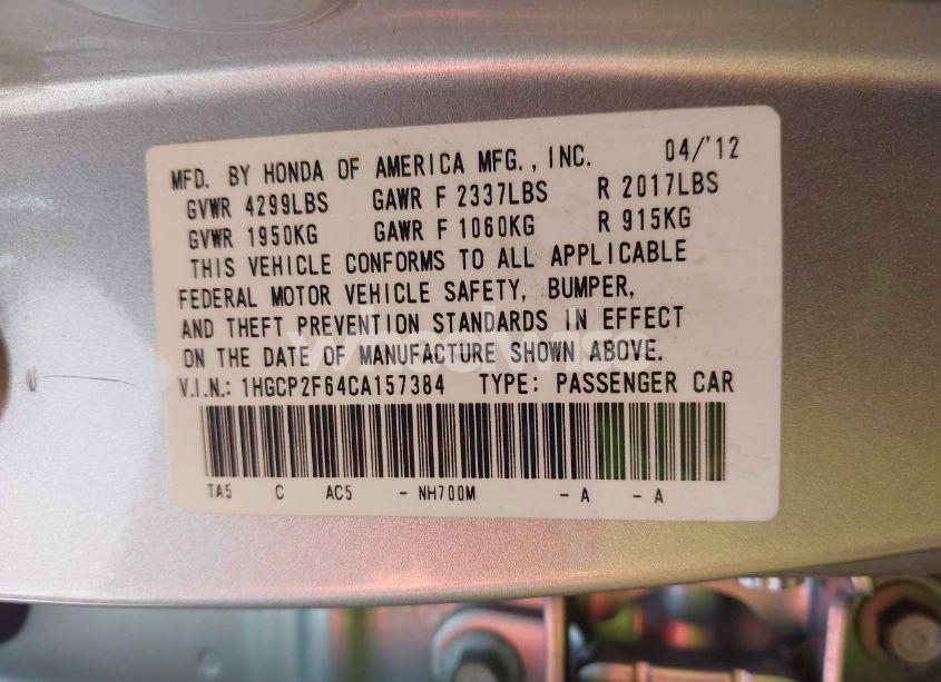 Photo 9 of 2012 Honda Accord 2.4 SE (VIN 1HGCP2F64CA157384)