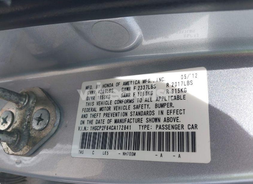 Photo 9 of 2012 Honda Accord 2.4 SE (VIN 1HGCP2F64CA172841)