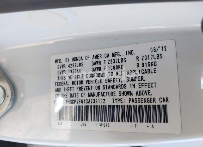 Photo 9 of 2012 Honda Accord 2.4 SE (VIN 1HGCP2F64CA239132)