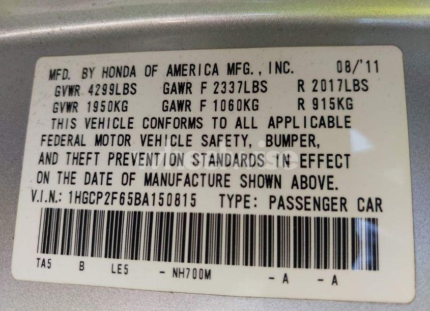 Photo 9 of 2011 Honda Accord 2.4 SE (VIN 1HGCP2F65BA150815)