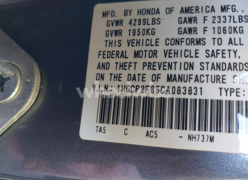 Photo 9 of 2012 Honda Accord 2.4 SE (VIN 1HGCP2F65CA083831)