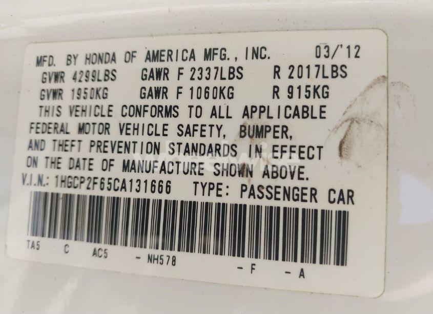 Photo 9 of 2012 Honda Accord 2.4 SE (VIN 1HGCP2F65CA131666)