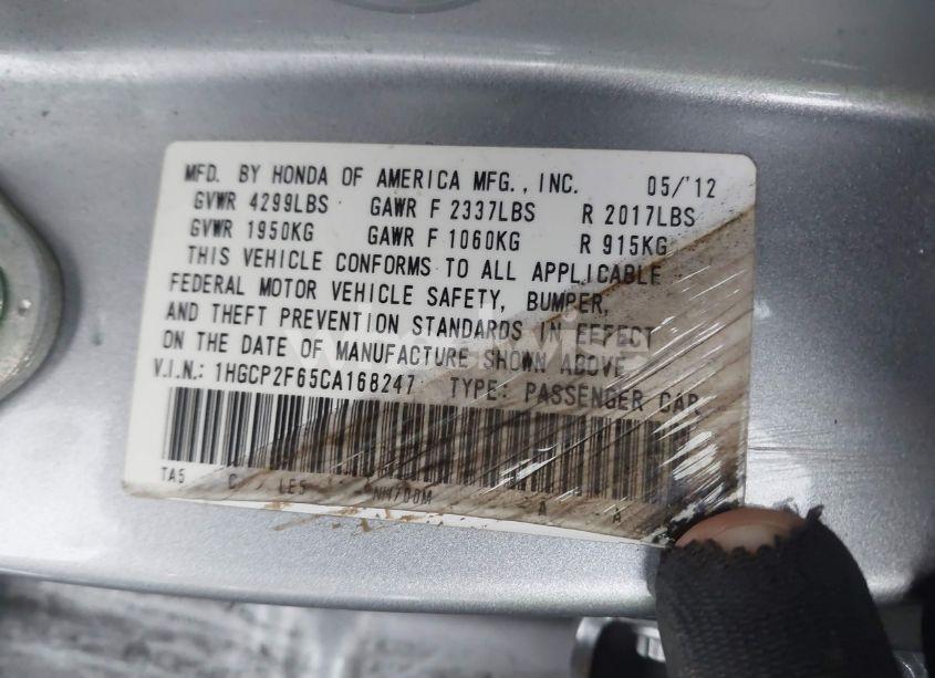 Photo 9 of 2012 Honda Accord 2.4 SE (VIN 1HGCP2F65CA168247)