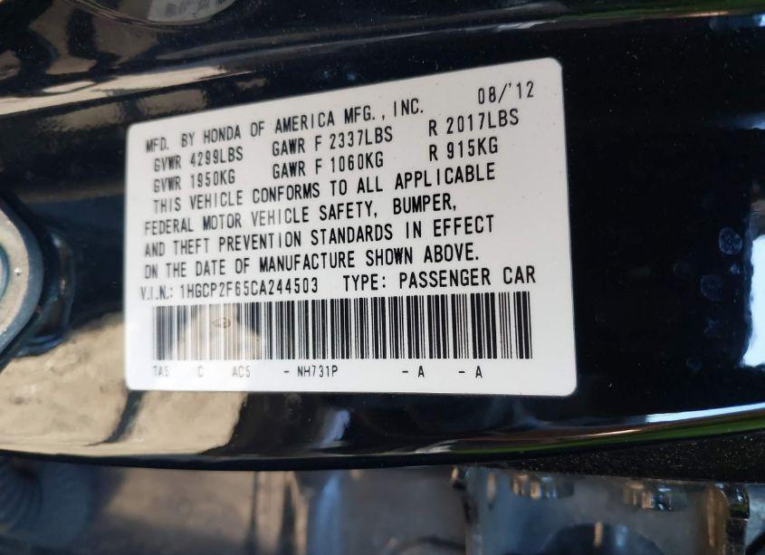 Photo 9 of 2012 Honda Accord 2.4 SE (VIN 1HGCP2F65CA244503)