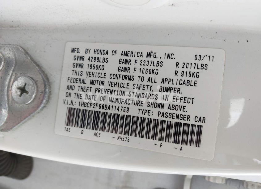 Photo 9 of 2011 Honda Accord 2.4 SE (VIN 1HGCP2F66BA114759)