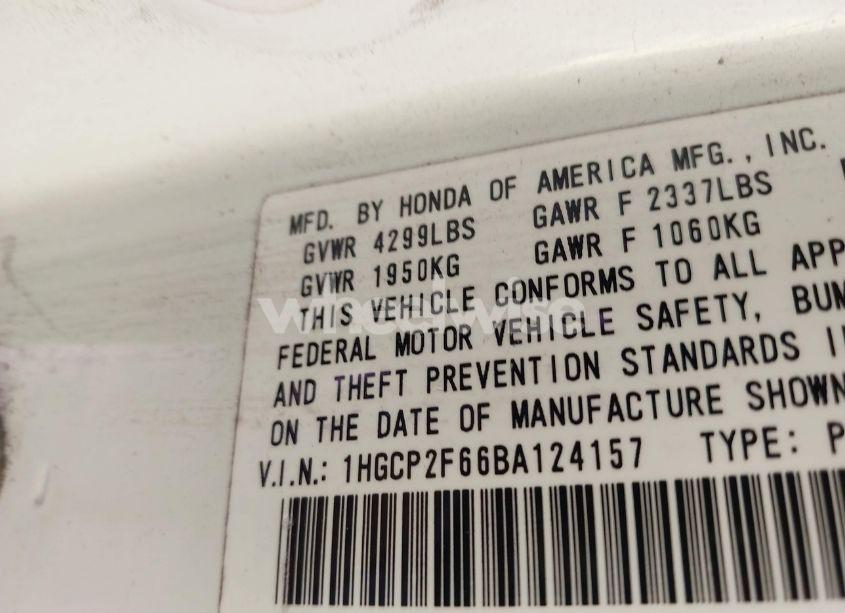 Photo 9 of 2011 Honda Accord 2.4 SE (VIN 1HGCP2F66BA124157)