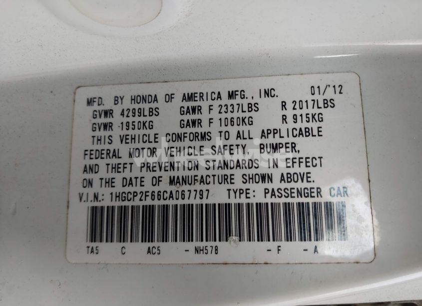 Photo 9 of 2012 Honda Accord 2.4 SE (VIN 1HGCP2F66CA067797)