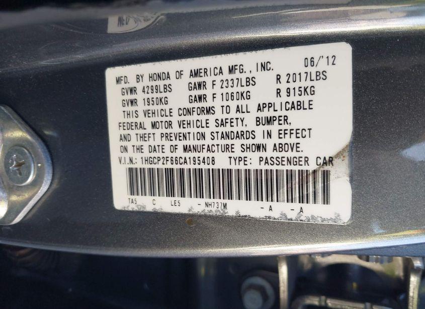 Photo 9 of 2012 Honda Accord 2.4 SE (VIN 1HGCP2F66CA195408)