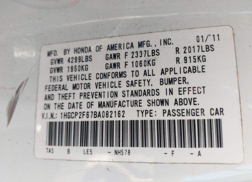 Photo 9 of 2011 Honda Accord 2.4 SE (VIN 1HGCP2F67BA082162)