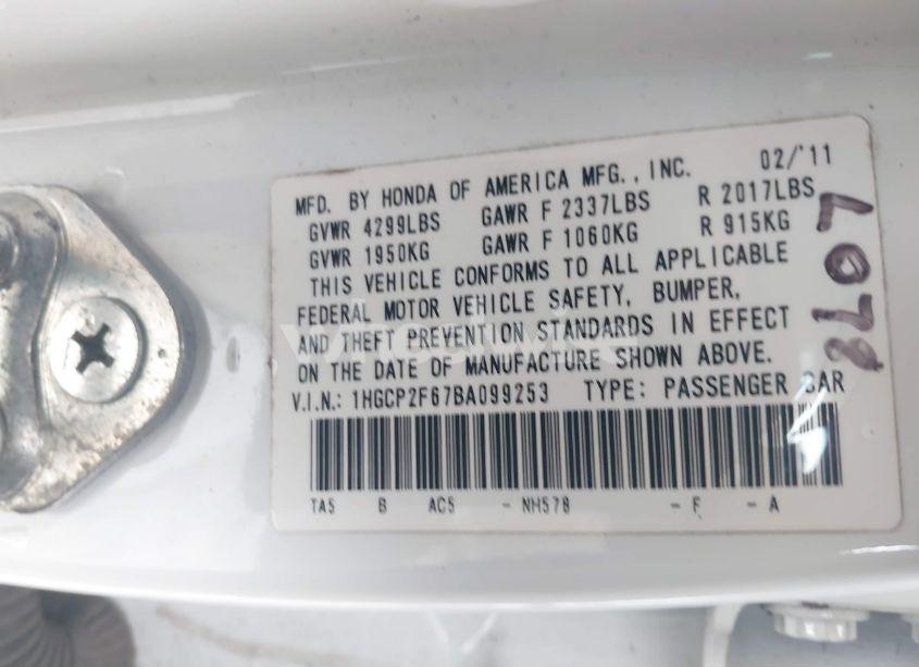 Photo 9 of 2011 Honda Accord 2.4 SE (VIN 1HGCP2F67BA099253)