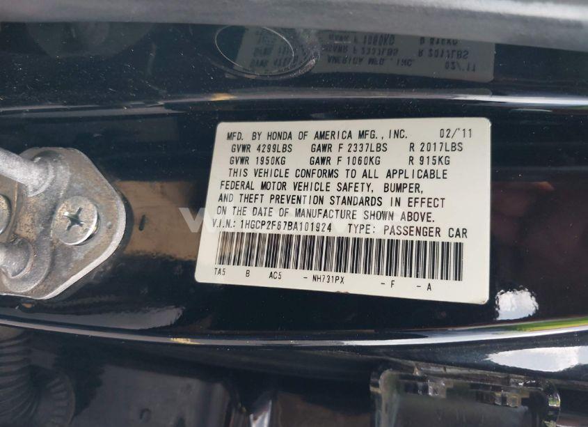 Photo 9 of 2011 Honda Accord 2.4 SE (VIN 1HGCP2F67BA101924)