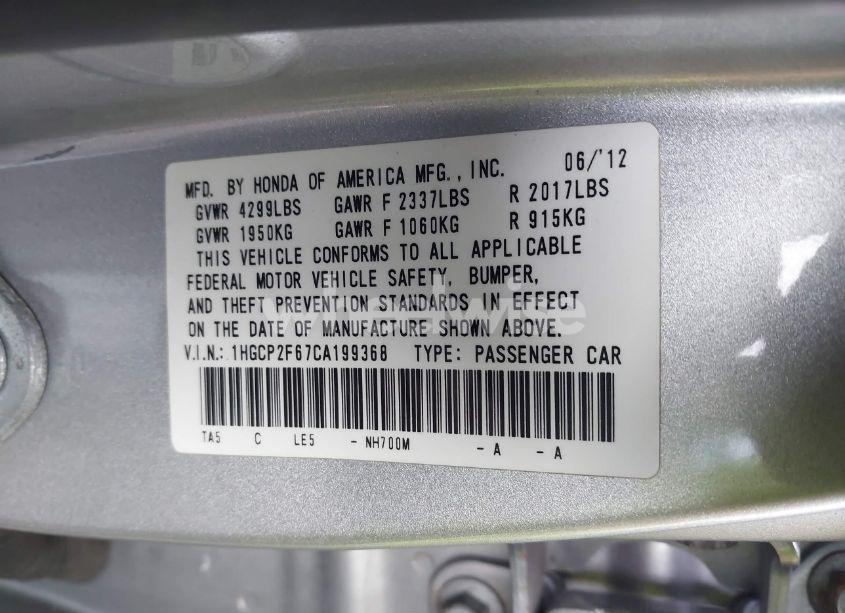 Photo 9 of 2012 Honda Accord 2.4 SE (VIN 1HGCP2F67CA199368)
