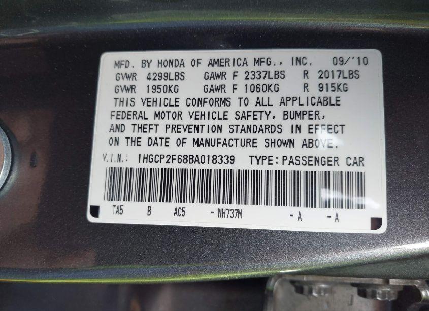 Photo 9 of 2011 Honda Accord 2.4 SE (VIN 1HGCP2F68BA018339)