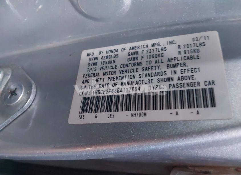 Photo 9 of 2011 Honda Accord 2.4 SE (VIN 1HGCP2F68BA117064)