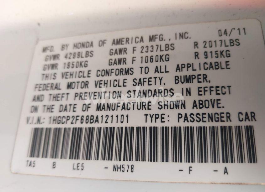 Photo 9 of 2011 Honda Accord 2.4 SE (VIN 1HGCP2F68BA121101)