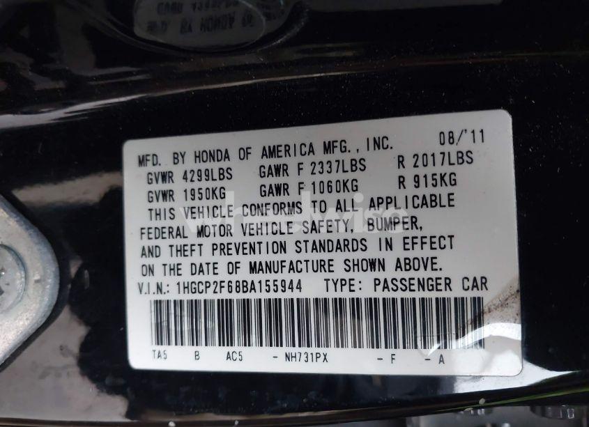 Photo 9 of 2011 Honda Accord 2.4 SE (VIN 1HGCP2F68BA155944)