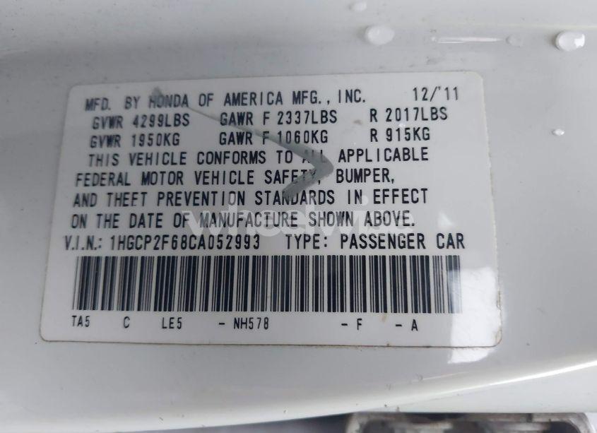 Photo 9 of 2012 Honda Accord 2.4 SE (VIN 1HGCP2F68CA052993)