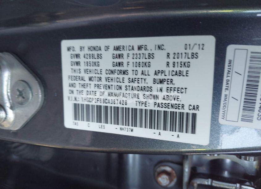 Photo 9 of 2012 Honda Accord 2.4 SE (VIN 1HGCP2F68CA067428)
