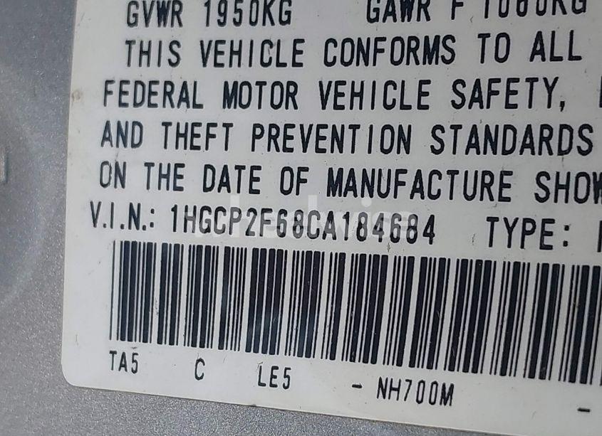 Photo 9 of 2012 Honda Accord 2.4 SE (VIN 1HGCP2F68CA184684)
