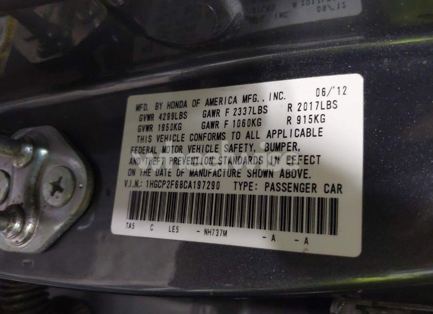 Photo 9 of 2012 Honda Accord 2.4 SE (VIN 1HGCP2F68CA197290)