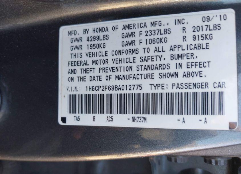 Photo 9 of 2011 Honda Accord 2.4 SE (VIN 1HGCP2F69BA012775)