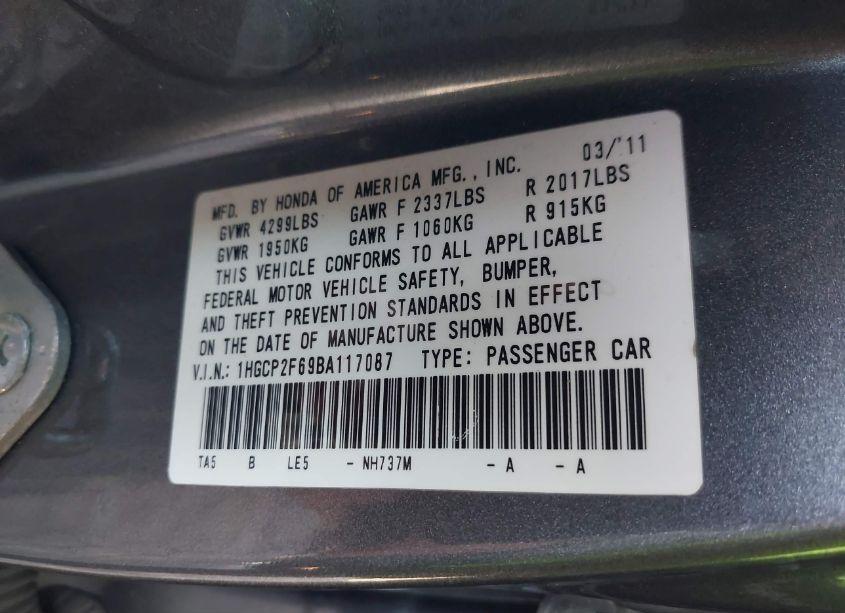 Photo 9 of 2011 Honda Accord 2.4 SE (VIN 1HGCP2F69BA117087)