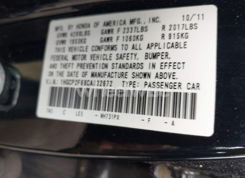Photo 9 of 2012 Honda Accord 2.4 SE (VIN 1HGCP2F69CA032672)