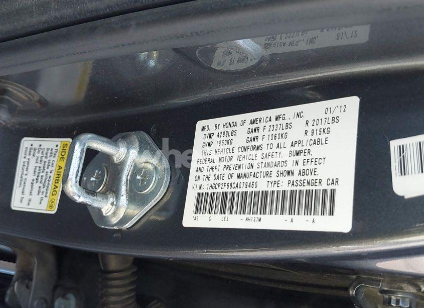 Photo 9 of 2012 Honda Accord 2.4 SE (VIN 1HGCP2F69CA079460)