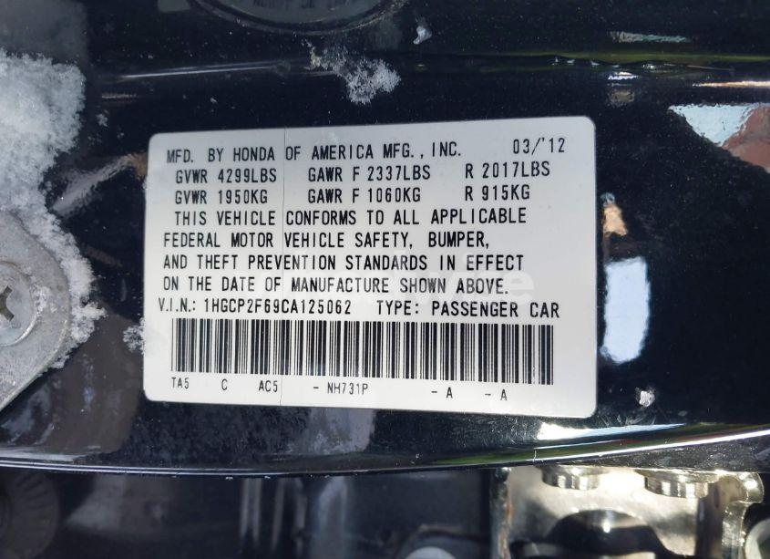 Photo 9 of 2012 Honda Accord 2.4 SE (VIN 1HGCP2F69CA125062)