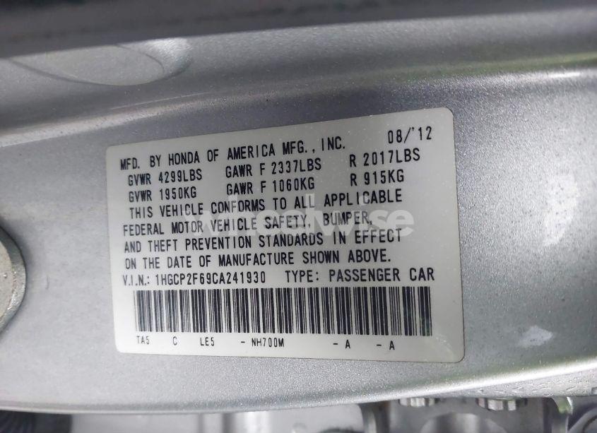 Photo 9 of 2012 Honda Accord 2.4 SE (VIN 1HGCP2F69CA241930)