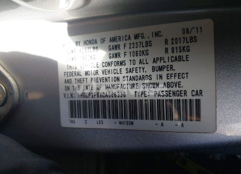 Photo 9 of 2012 Honda Accord 2.4 SE (VIN 1HGCP2F6XCA006338)