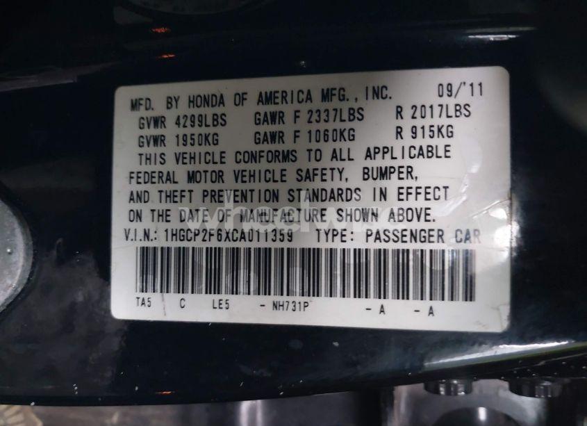 Photo 9 of 2012 Honda Accord 2.4 SE (VIN 1HGCP2F6XCA011359)