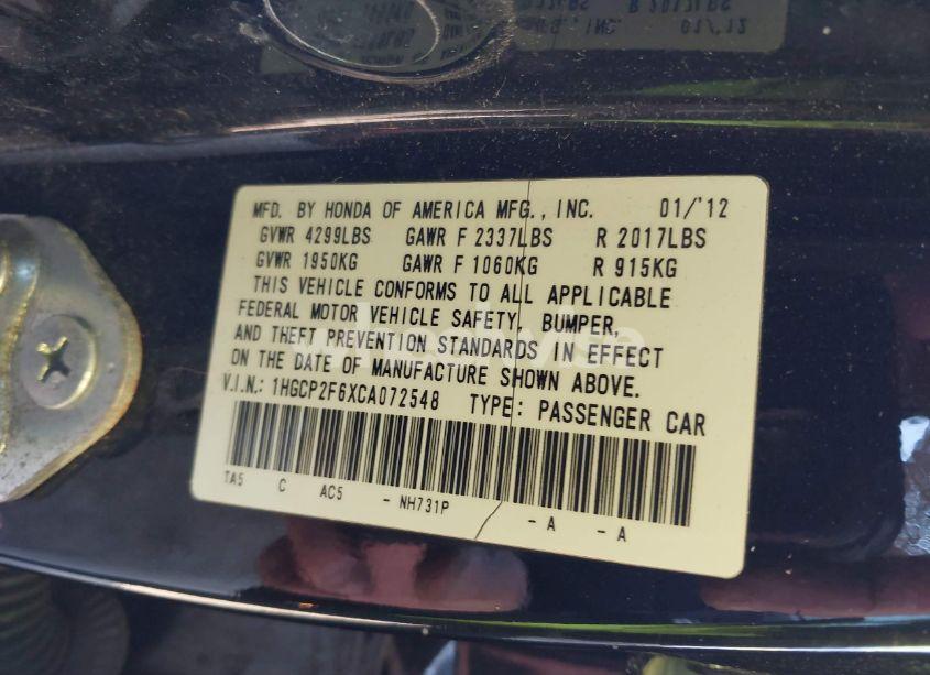 Photo 9 of 2012 Honda Accord 2.4 SE (VIN 1HGCP2F6XCA072548)