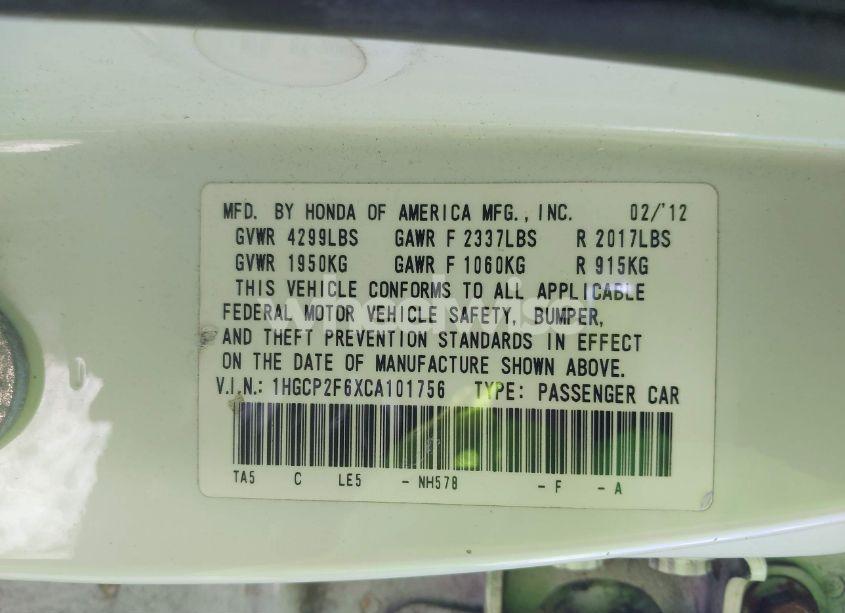 Photo 9 of 2012 Honda Accord 2.4 SE (VIN 1HGCP2F6XCA101756)
