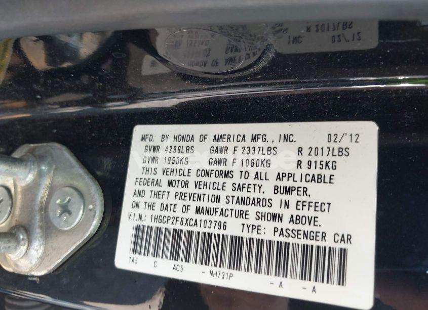 Photo 9 of 2012 Honda Accord 2.4 SE (VIN 1HGCP2F6XCA103796)