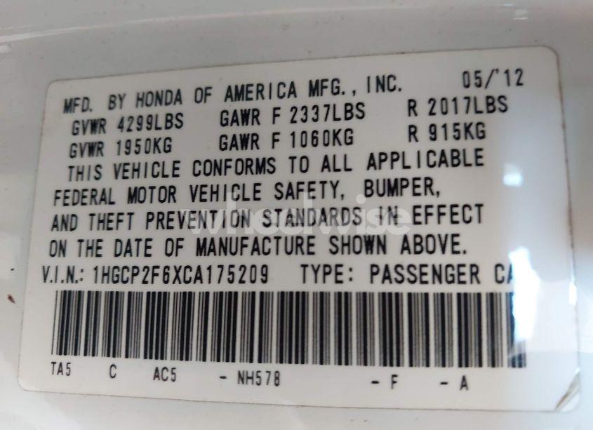 Photo 9 of 2012 Honda Accord 2.4 SE (VIN 1HGCP2F6XCA175209)