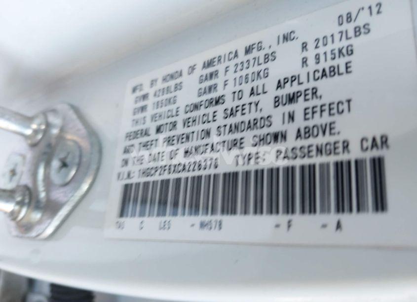 Photo 9 of 2012 Honda Accord 2.4 SE (VIN 1HGCP2F6XCA228376)