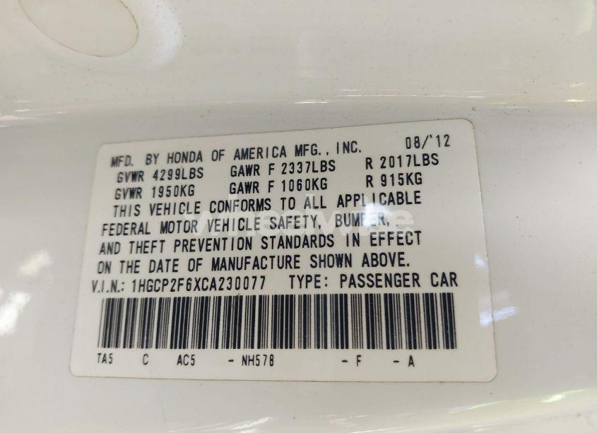 Photo 9 of 2012 Honda Accord 2.4 SE (VIN 1HGCP2F6XCA230077)