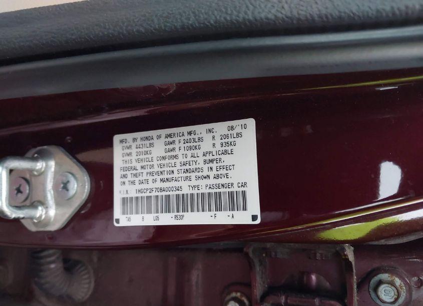 Photo 9 of 2011 Honda Accord 2.4 EX (VIN 1HGCP2F70BA000345)