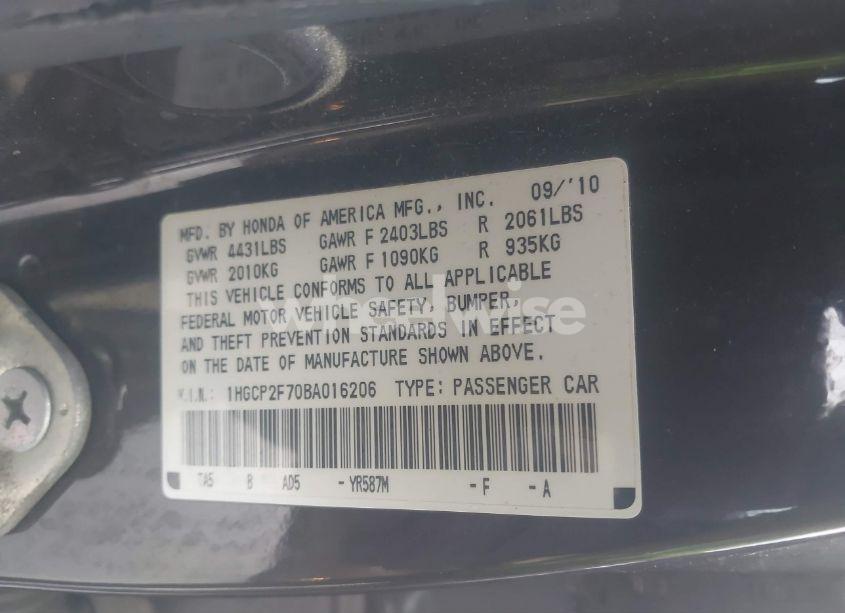 Photo 9 of 2011 Honda Accord 2.4 EX (VIN 1HGCP2F70BA016206)