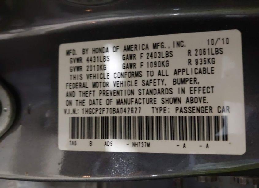 Photo 9 of 2011 Honda Accord 2.4 EX (VIN 1HGCP2F70BA042627)