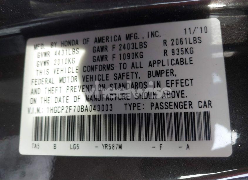 Photo 9 of 2011 Honda Accord 2.4 EX (VIN 1HGCP2F70BA043003)