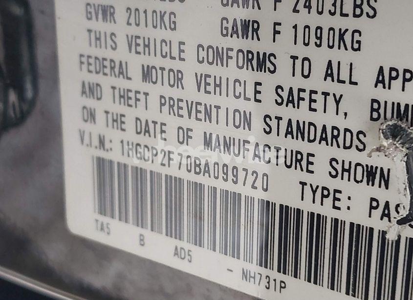 Photo 9 of 2011 Honda Accord 2.4 EX (VIN 1HGCP2F70BA099720)