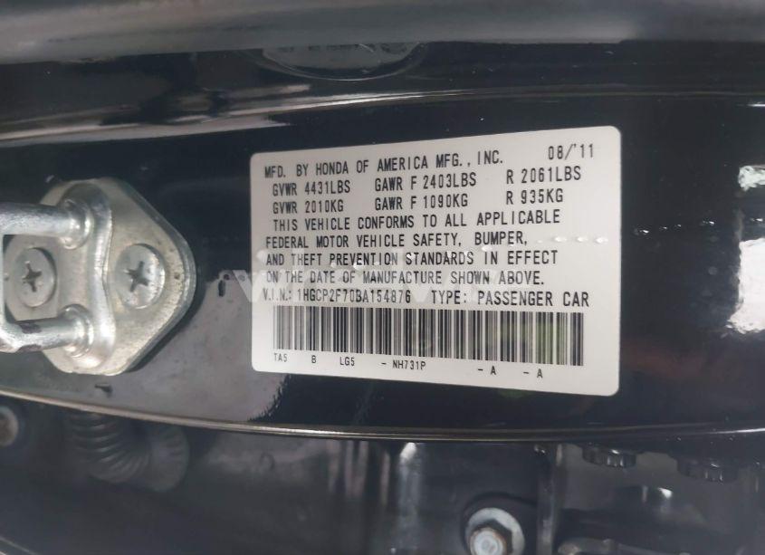 Photo 9 of 2011 Honda Accord 2.4 EX (VIN 1HGCP2F70BA154876)